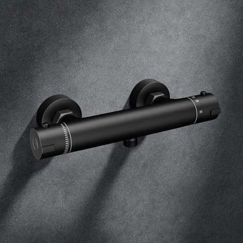 MORADO Mitigeur de Douche Noir,Mitigeur de douche thermostatique à fixation murale anti-brûlure,Robinet Thermostatique Douche Noir,Forme ronde, Noir