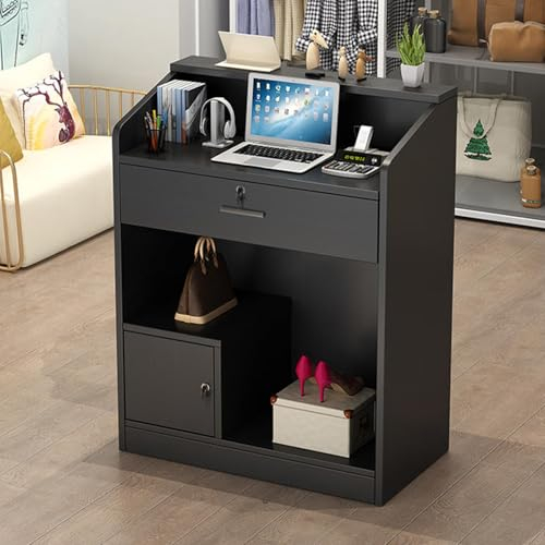 Empfangstheke im Salon, Rezeptionstheken mit doppellagiger Arbeitsplatte, Tresen Empfang Rezeption Büromöbel Rezeptionsmöbe, Kassentisch Verkaufstheke für Bekleidungsgeschäft Friseurladen (Schwarz)