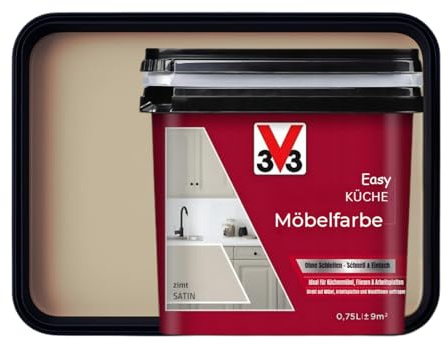 V33 Möbelfarbe Zimt Matt ohne Schleifen – Küchenfarbe & Renovierfarbe für Möbel, Holz & MDF – 750ml Lack, abwischbar, hitzebeständig & geruchsarm Premium