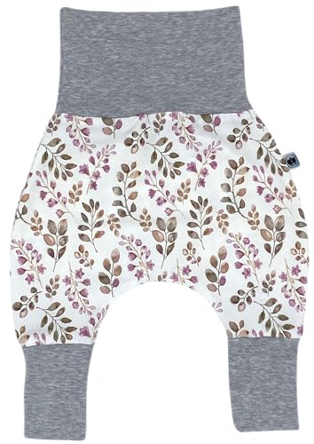 Tulipanelli Baby Pumphose Babyhose Mädchen - Handgefertigte Mitwachshose aus Baumwoll-Jersey - Größen 50-74 | 68-86 | 92-104 (Zweige aquarell, 50-74)