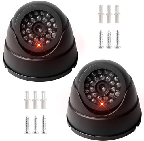 GOMETY Lot de 2 caméras de surveillance factice avec LED clignotantes rouges - Fausse caméra factice pour la surveillance à la maison et au bureau