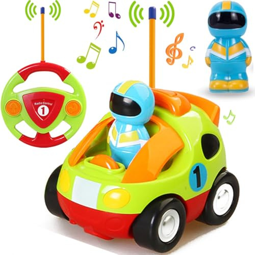TOPLIVING Remote-Controlled Cartoon Police Car for Ages 2, 3, 4, and Up, Radio-Controlled Racing Car Toy with Music and Lights, Toy Gifts for Children Ages 2 and Up, Green
