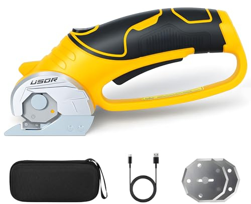 USOR Cordless Electric Scissors, 4V Cardboard Cutter, Carpet & Cardboard Cutter Tool with a Replacement Blade/Charger, Box Cutter Fabric Scissor with Safety Lock & LED Light