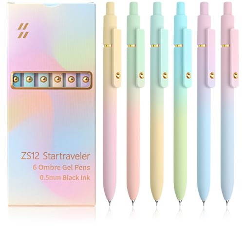 UIXJODO 6 Pcs Gel Pens 0.5mm Quick Dry Black Ink Pens Fine Point Smooth Writing Pens, Cute Office and School Supplies Gifts for Women Teacher Students (6 Pcs Ombre Gold)