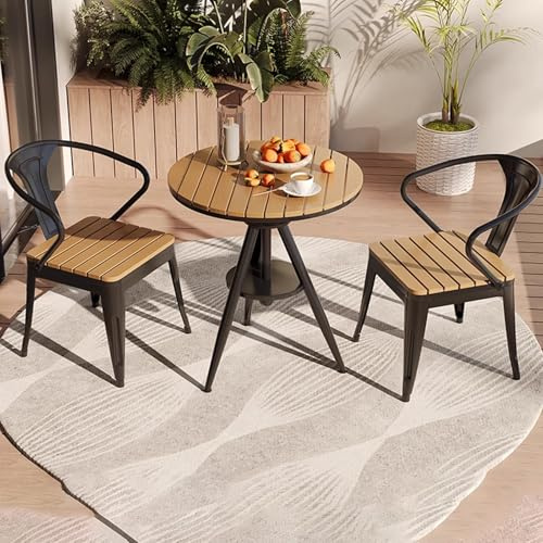 Juego de bistró de 3 piezas de altura ajustable con 2 sillas, muebles de patio resistentes para terraza, porche y piscina, juego de comedor negro para exteriores