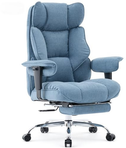 Efomao Chaise de Bureau en Tissu Grande Taille, Fauteuil Ergonomique 200KG, Siège Ordinateur Réglable à Dossier Haut, Chaise Pivotante avec Repose-Pieds et Coussin Lombaire