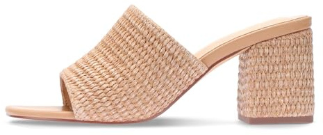 Monrovia Sandales à talons en raphia pour femme, bout ouvert, à bout carré, à talon bloc, chaussures d'été décontractées et habillées, marron, 41 EU