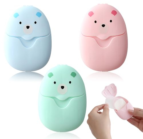 DOVBAN 150 Pezzi Sapone in Fogli Portatile,Essenziale per lo Zaino,Usa e Getta,Adatto ai Bambini in Viaggio,Blu + Verde + Rosa (Scatole / 50 Pezzi)