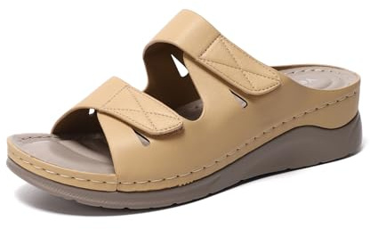 Yeeteepot Sandalias Mujer Elegante Ajustable Cuña Zapatos Caqui 38 EU