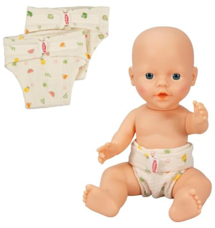 Heless 6201 - Pañal de Tela de Muselina para muñecas «Freche Früchtchen», 100% algodón orgánico, para Peluches y muñecas de 28-35 cm