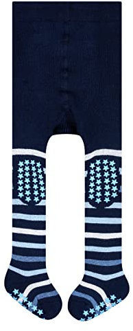 FALKE Unisex Baby Strumpfhose Multi Stripe B Ti Baumwolle rutschhemmende Noppen 1 Stück, Blau Marine 6120, 74-80