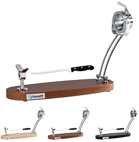 Buarfe Jabugo Tête à jambon pliable en bois de hêtre avec couteau à jambon (Noyer)