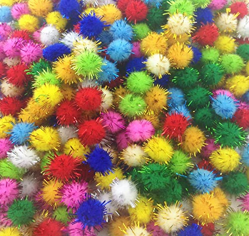 JKberelli 1000 Pieces 1/2 Glitter Pom Poms,Multicolored Glitter Poms Fuzzy Pompoms Arts and Crafts Balls for DIY Craft