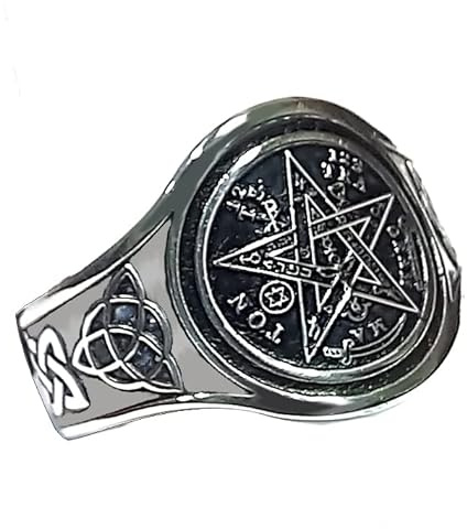 EKONAT- Anillo tetragramaton plata mujer y hombre- anillo de plata amuleto envejecido Ajustable (20/9 a 24/10.5)