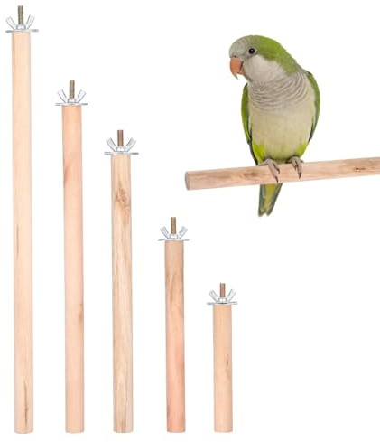 Veemoon Wood Bird Perch Stand 5pcs Parrot Cage Stick Standing Sticks Climbing Branch Rod Bird Cage Grinding Toy for Cockatiels Parakeet （10+15+20+25+30 CM）