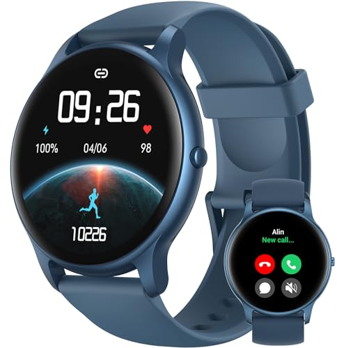 Parsonver Smartwatch Herren Rund mit Telefonfunktion, Fitnessuhr Damen Herren mit 100+ Sportmodi, Herzfrequenz Schlafmonitor, Schrittzähler Uhr mit IP68 Wasserdicht, Smart Watch, Damenuhr Blau, SPROD1