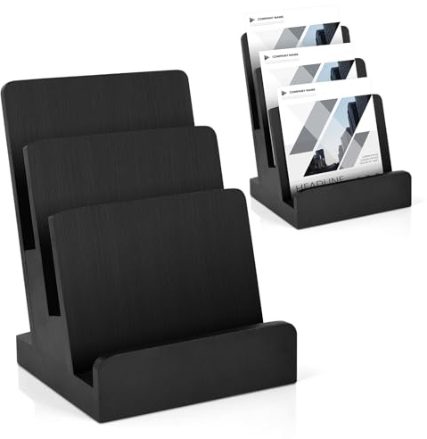 6 x 9 Wood Brochure Holder 3 Tier Pamphlet Display Stand Black Brochure Display Stand Postcard Holder Flyer Holder Magazine Rack Literature Stand Book Display for Desk Booklets Menu (1)
