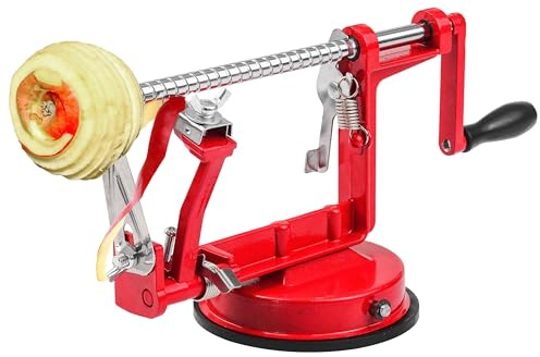 Crystals Apple Peeler - Potato + Vegetable Peelers for Kitchen, Fruit Peeling Machine, Stainless Steel Corer Cutter Slicer Spiral Peel Tool - Easy to Use - Red