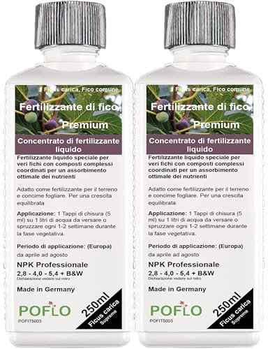 POFLO Fertilizante per fichi HIGH-TECH Ficus carica NPK, vero fico, fertilizza le piante in aiuole e vasi (500ml)