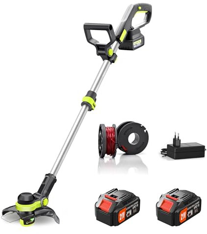 JWDJ - Cortabordes EléCtrico InaláMbrico A BateríA 21v con 2 Bobinas, Cortadora De CéSped/Bordeadora 2 En 1 para Bordes De CéSped Y JardineríA De Bricolaje, Cuidado del CéSped (Verde)