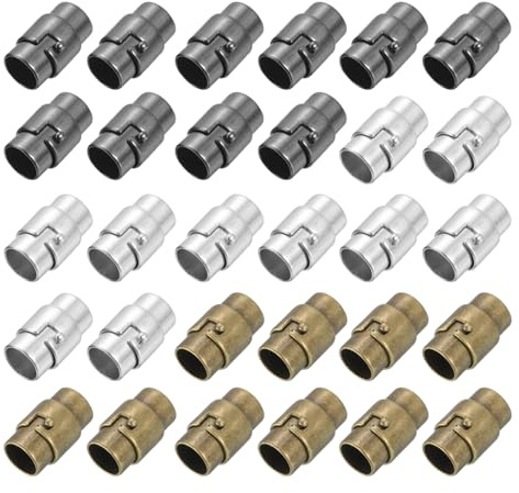 sourcing map 30 Pcs Magnetic Clasps, 10mm /0.39 Inch Leather Cord End Caps Magnetic Bracelet Clasps and Closures for Jewelry Making DIY Bracelet Closures, Silver,Bronze,Black