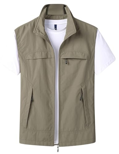 Hombre Chaleco Tipo Safari Multibolsillos Verano Chaleco Exterior Al Aire Libre Chaleco de Pesca Acampa Secado rápido Chaquetas sin Mangas Transpirable Táctica de Trabajo Talla Grande