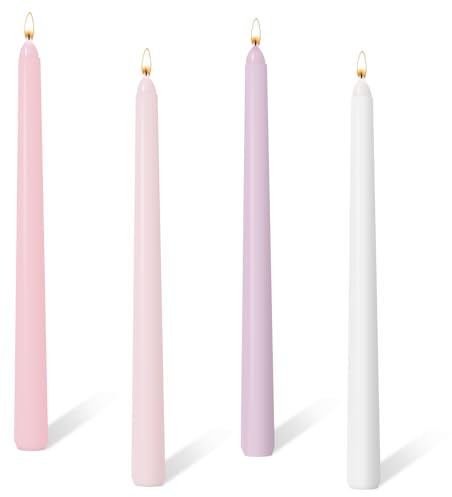 10'' Taper Candles, Set of 4 Gradient Pink Candle Tapered Candles, Unscented Dripless Long Tall Dinner Candle Sticks for Table Dinner Wedding Christmas Halloween Home Decor
