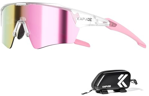 KAPVOE Occhiali da Ciclismo Uomo Donna con Lenti Specchiate Colorate, Occhiali da Sole Sportivi Anti-UV400, Occhiali MTB TR90, Bici da Corsa Running Rosa
