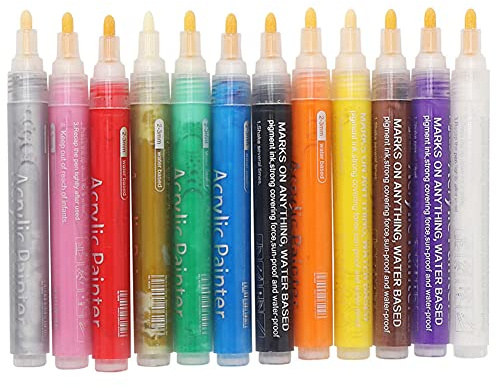 Jonlaki Paquete de 12 Marcadores Acrílicos a Base para Arte Múltiple, Graffiti y Pintura Corporal, y Desvanecimiento, Escritura