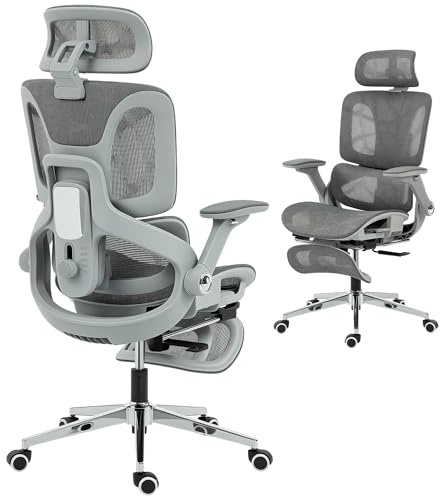 HOMCOM Ergonomic Office Chair High Back Mesh Desk Chair Footrest Grey