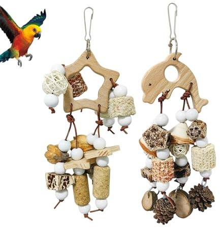 QhgPnt 2-Piece Bird Chew Toy Set, Parrot Toys for Beak Grinding and Chewing, Budgie Shredding Toys, Cockatiel Toys and Conure Toys for Caged Birds