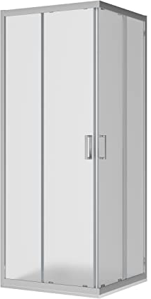 Box Doccia Angolare Mod. Java 80x80cm Apertura Scorrevole Vetro Temperato 6mm Opaco Profili in Alluminio Cromato Flat Design 16 Carrelli Scorrevoli Maniglia in ABS Cromato