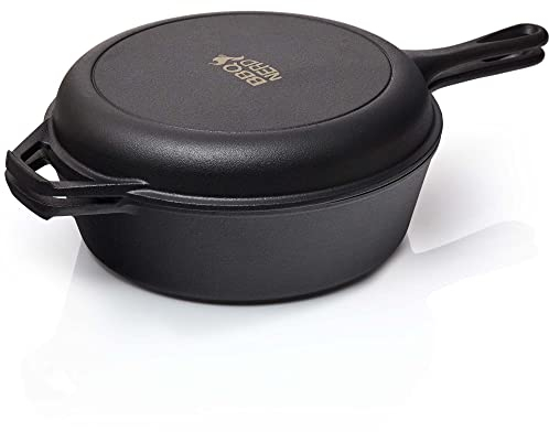 BBQ-Nerd© Cocotte - Casseruola in ghisa, 3,5 l, con funzione 2 in 1, set da cuoco: pentola per stufa, forno e griglia con padella, pentola in ghisa