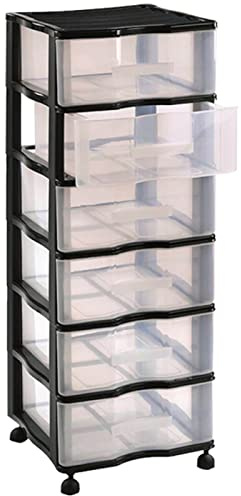 AC - Cajonera de Almacenamiento WGN - 6 Cajones - Torre de Almacenamiento Multiusos para Oficina, hogar, Escuela, etc - 98,5 x 37 x 39 cm - Color Negro - Cajones Transparentes