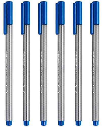 Staedtler 334 Triplus Fineliner mit superfeiner Spitze, 0,3 mm, Blau, 6 Stück