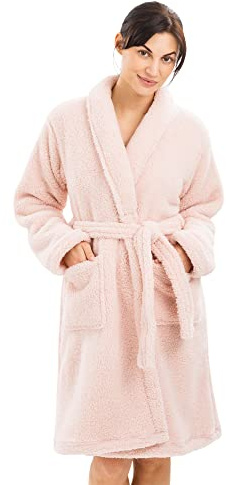 HOMELEVEL Robe de chambre femme - Peignoir d'intérieur long en polaire sherpa microfibre avec poches et ceinture - Peignoir polaire femme hiver