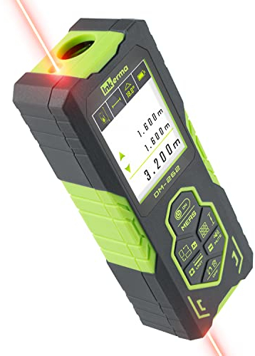 Inkerma Bilaterales Laser-Messgerät DM-262 (80m) Echtzeit-Messung, Digitales Laser-Bandmaß mit hintergrundbeleuchtetem LCD-Farbdisplay, Winkelsensor, Pythagoras-Modus, Flächen- und Volumenberechnung