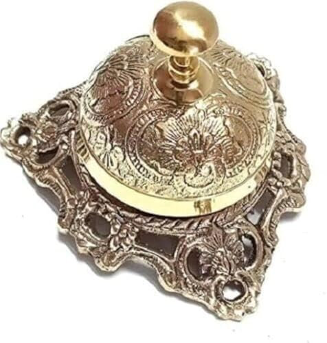 Casa INDUSTRIES Campana de escritorio de latón antiguo con hermoso diseño náutico antiguo para mostrador de hotel, campana de llamada de escritorio tradicional, campana de trabajo y oficina para