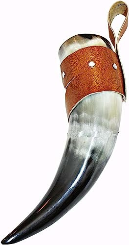 Cuerno para beber vino/mead (10-12 onzas), taza vikinga medieval con cuero marrón, taza de inspiración medieval auténtica, rústica, vintage, decoración del hogar, regalos