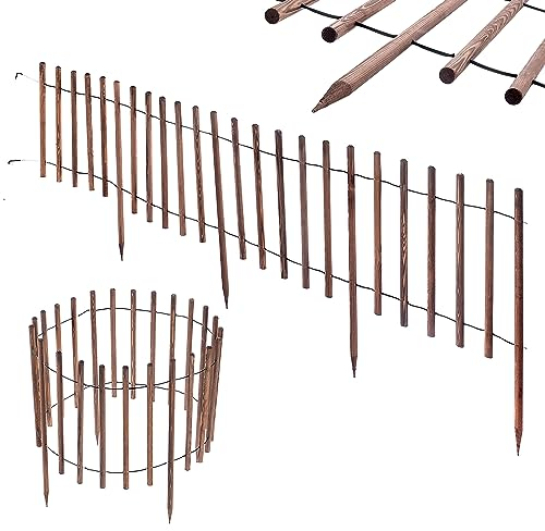 KADAX Cercado para arriates, valla de madera resistente a la intemperie, borde de bancales con conexión de alambre de acero, borde para césped, borde enrollable para jardín, parques o parques (80 x