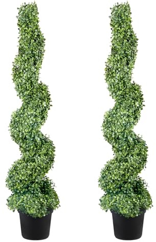 VEVOR Artificial Boxwood Spiral Topiary Trees, 4ft Tall (2 Pieces) Faux Plant Outdoor, All-Year Green Fake Plant with Replaceable Leaves for Decorative/Indoor/Porch/Garden