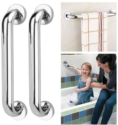 Shackcom 2pcs 30cm Barre d’appui de Salle de Bain Tube Φ2.5 cm Barres de Sécurité Murale pour Douche Poignée de Baignoire en Acier Inoxydable pour Enceinte Handicapés Personnes Agées Enfants Femme