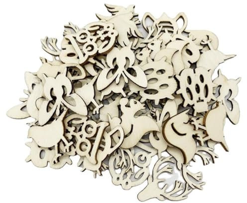 Set di 50 Animali in Legno - Decorazione Naturale per Tavola Matrimoniale e Natale - Dischi Colorati