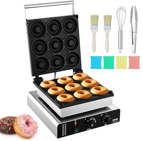 VEVOR Machine à beignets électrique, 2000 W, appareil à donuts commercial avec surface antiadhésive, machine à gaufres chauffante double-face à 9 trous, 50-300 ℃, pour restaurant et usage domestique