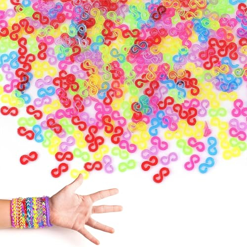 beejune 1000 Stück S Clips loom bänder verschlüsse, Loom Bänder Zubehör, Bunte Loombänder, DIY Rubber Band Schmuck Zubehör Für Den Anschluss Von Band Armbänder Erwachsene Kinder