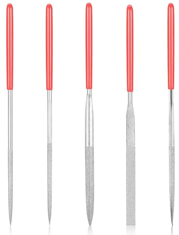 5Pcs Mini Diamond Needle File Set Miniature and Model Files Mini Metal File Diamond File for Glass Wood Stone Jewelry - Round Triangular Square Flat Shape, Small Model Railway Files