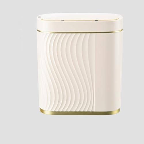 Sensor Rubbish Bin with Lid, 8L Automatic Touchless Garbage Kitchen Bin Smart Electric Narrow Waterproof Garbage Bin for Living Room Dressing Table, Kitchen, Office Desktop (White + Gold)