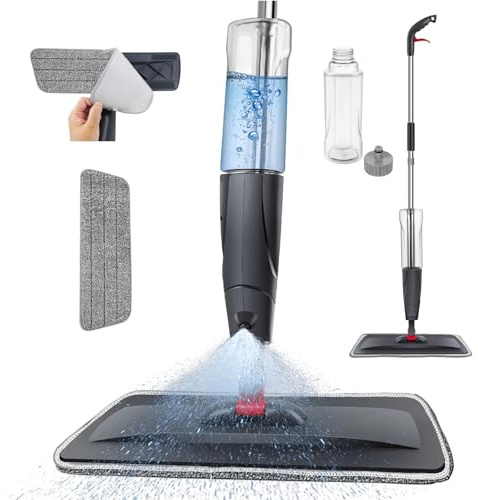 Microfibre Spray Mop for Floor Cleaning with 700ML Refillable Bottles, Replacement Washable Pads, 360° Swivel Head Spray Floor Mops, Power Flat Mop for Laminate Tile Wood Hardwood Floors, Grey