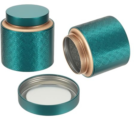Uxcell 2 botes de té redondos de 4.13 x 4.17 pulgadas con tapas, almacenamiento grande de metal suelto para almacenar galletas, dulces, café, regalos, velas, almacenamiento de viaje, color verde