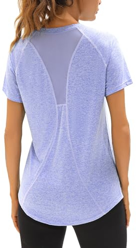 Wayleb Sportive Maglietta da Donna con Scollo a V Manica Corta Sport Magliette Women Maglietta Estiva T Shirt Casual Top Sportivo per Palestra Corsa Yoga Trekking Running, Viola L